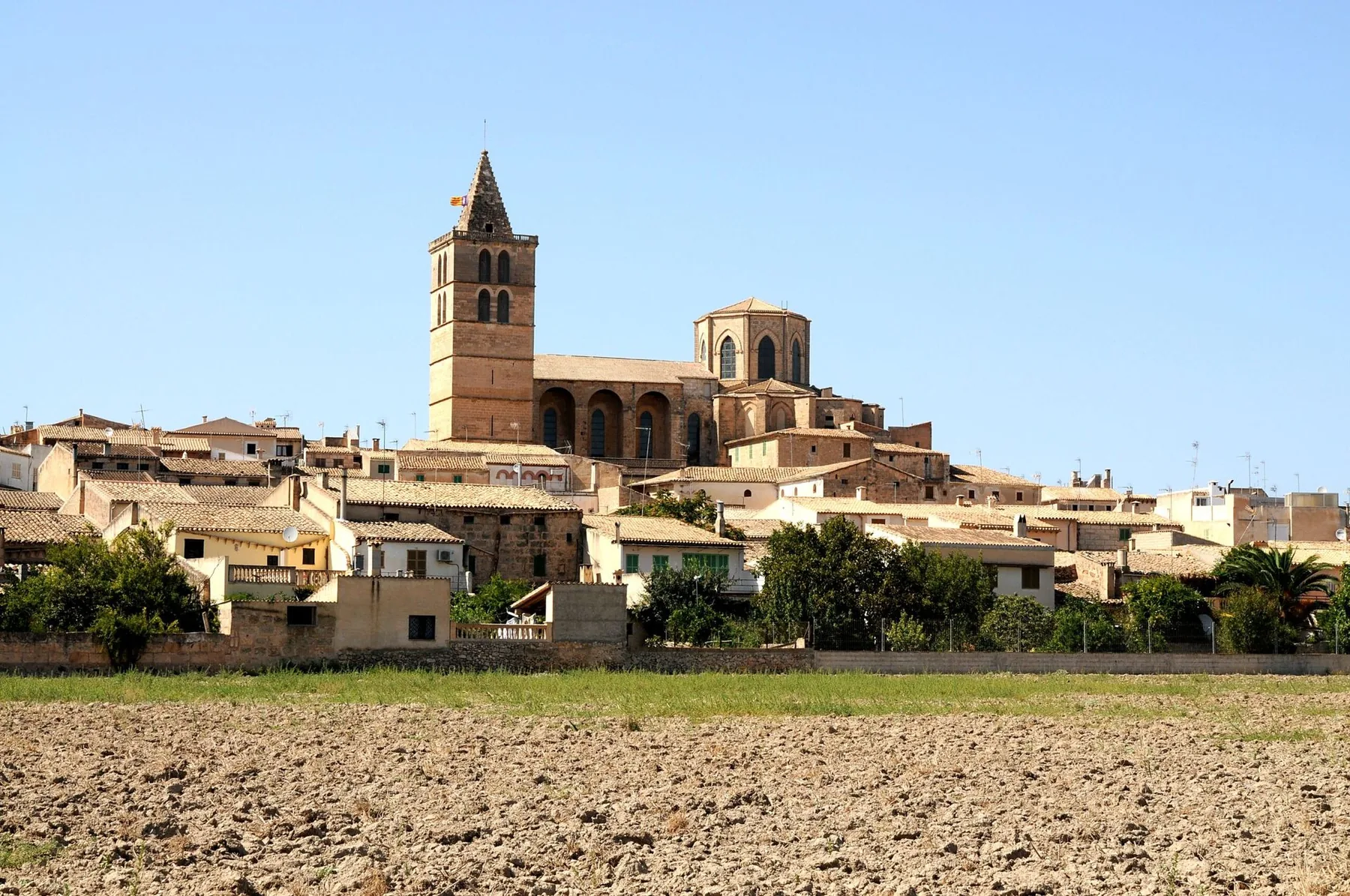 Blick auf Sineu von den Feldern des Pla de Mallorca